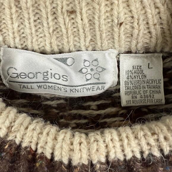 Vtg Brown Diamond Pattern Crewneck Sweater Size L Fair Isle Georgios - Picture 4 of 4
